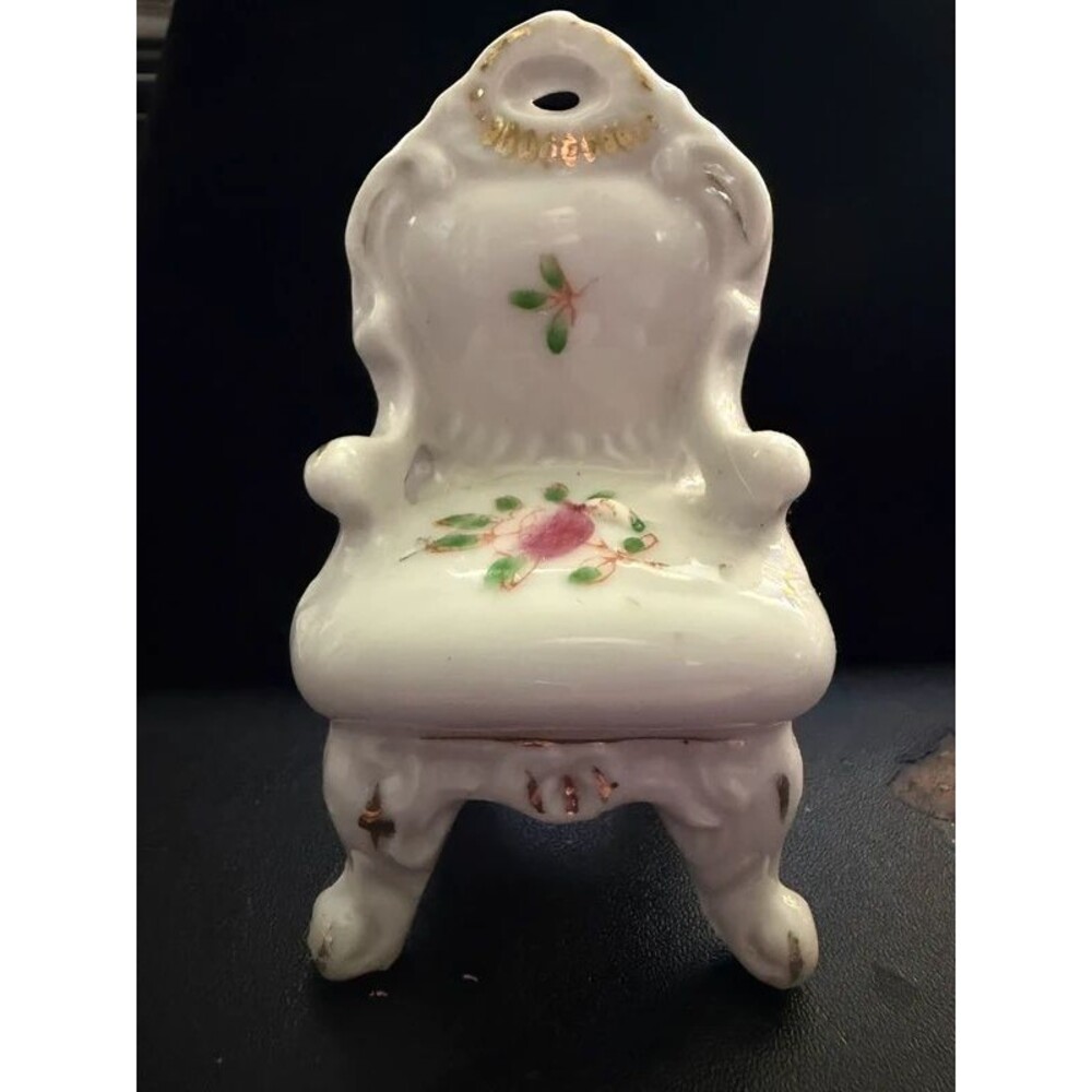Vintage Mini Porcelain Chair Japan Hand Painted Floral